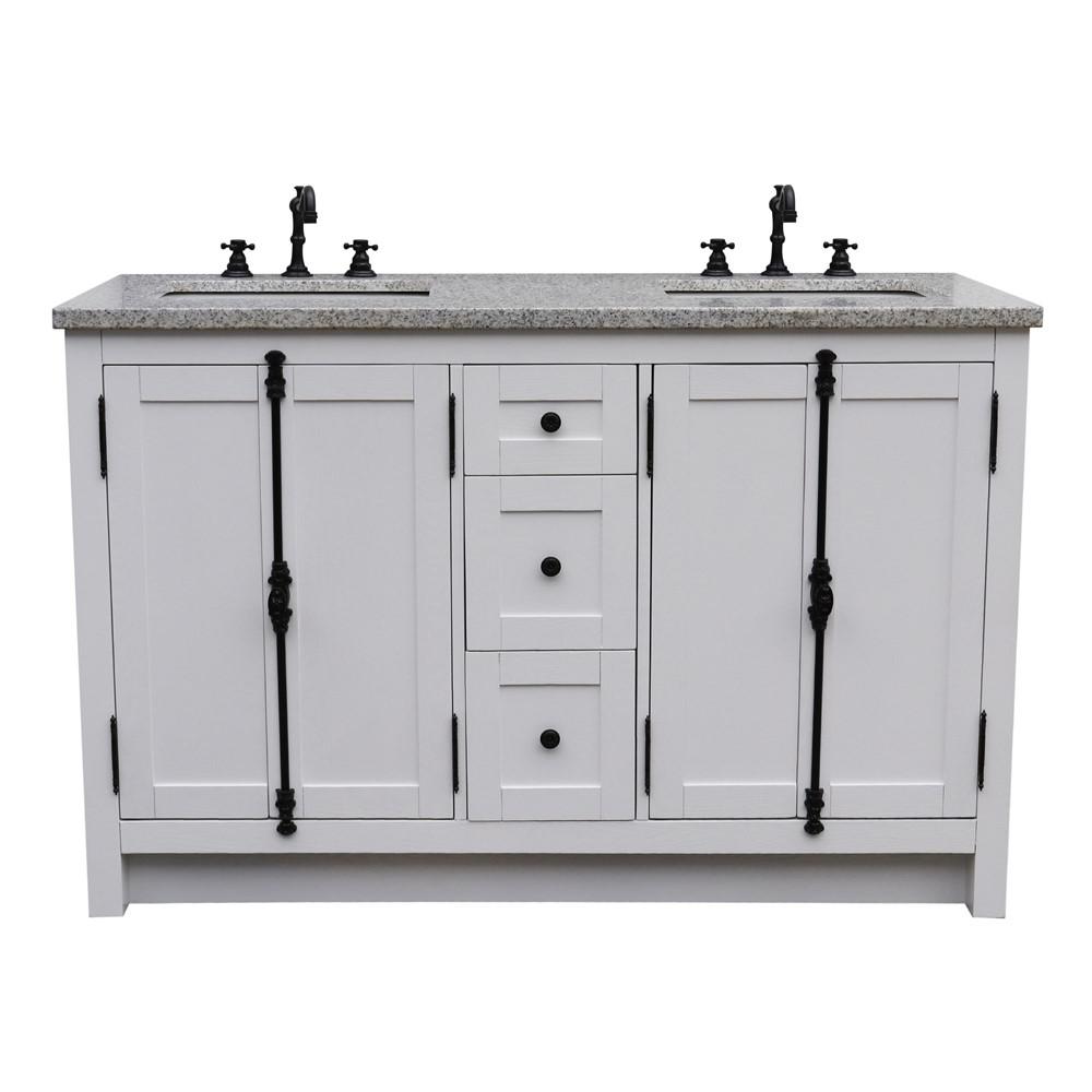 55 Double vanity in Glacier Ash finish with Gray granite top and rectangle sink. Picture 8