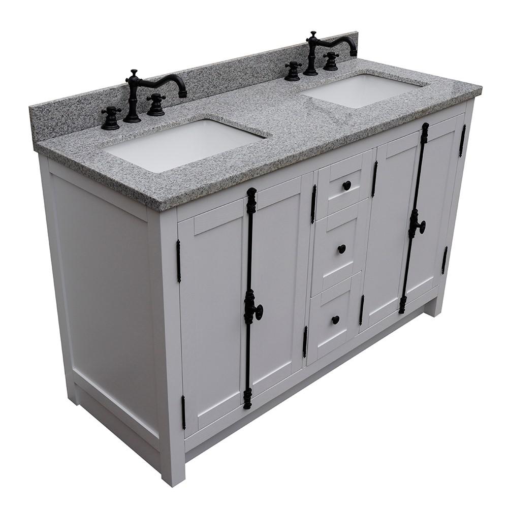 55 Double vanity in Glacier Ash finish with Gray granite top and rectangle sink. Picture 9