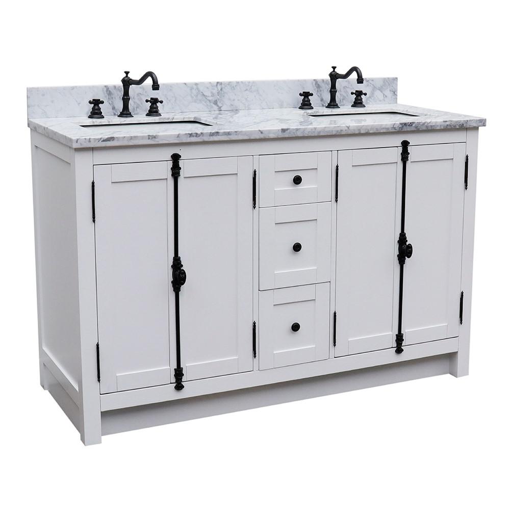 Double vanity in Glacier Ash with White Carrara marble top and rectangle sink. Picture 3