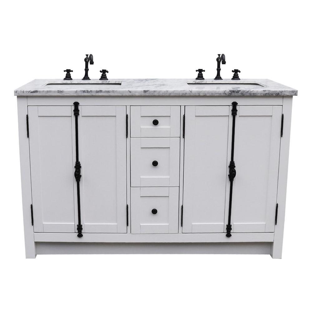 Double vanity in Glacier Ash with White Carrara marble top and rectangle sink. Picture 8