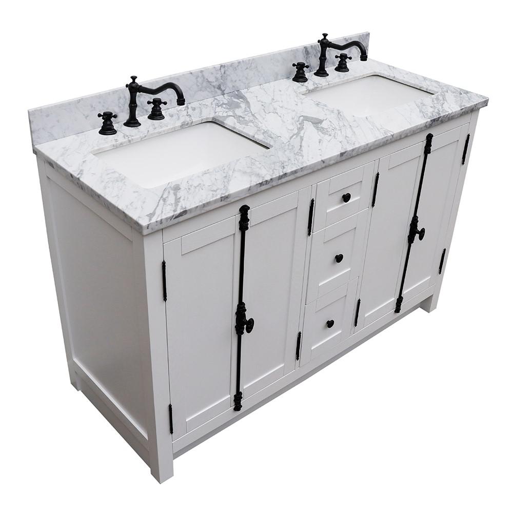 Double vanity in Glacier Ash with White Carrara marble top and rectangle sink. Picture 9