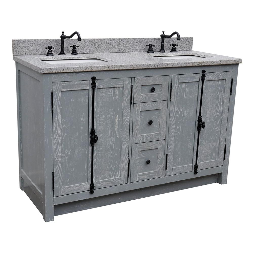55 Double vanity in Gray Ash finish with Gray granite top and rectangle sink. Picture 3
