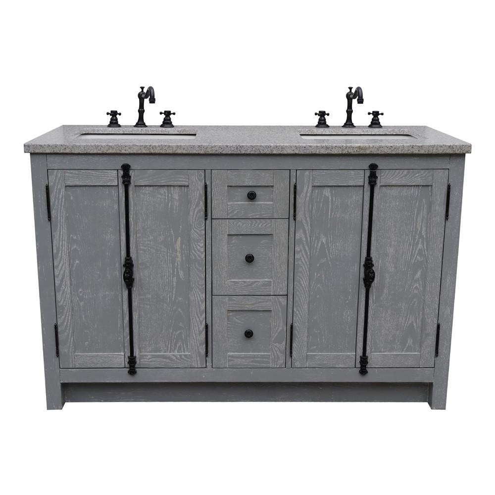 55 Double vanity in Gray Ash finish with Gray granite top and rectangle sink. Picture 5