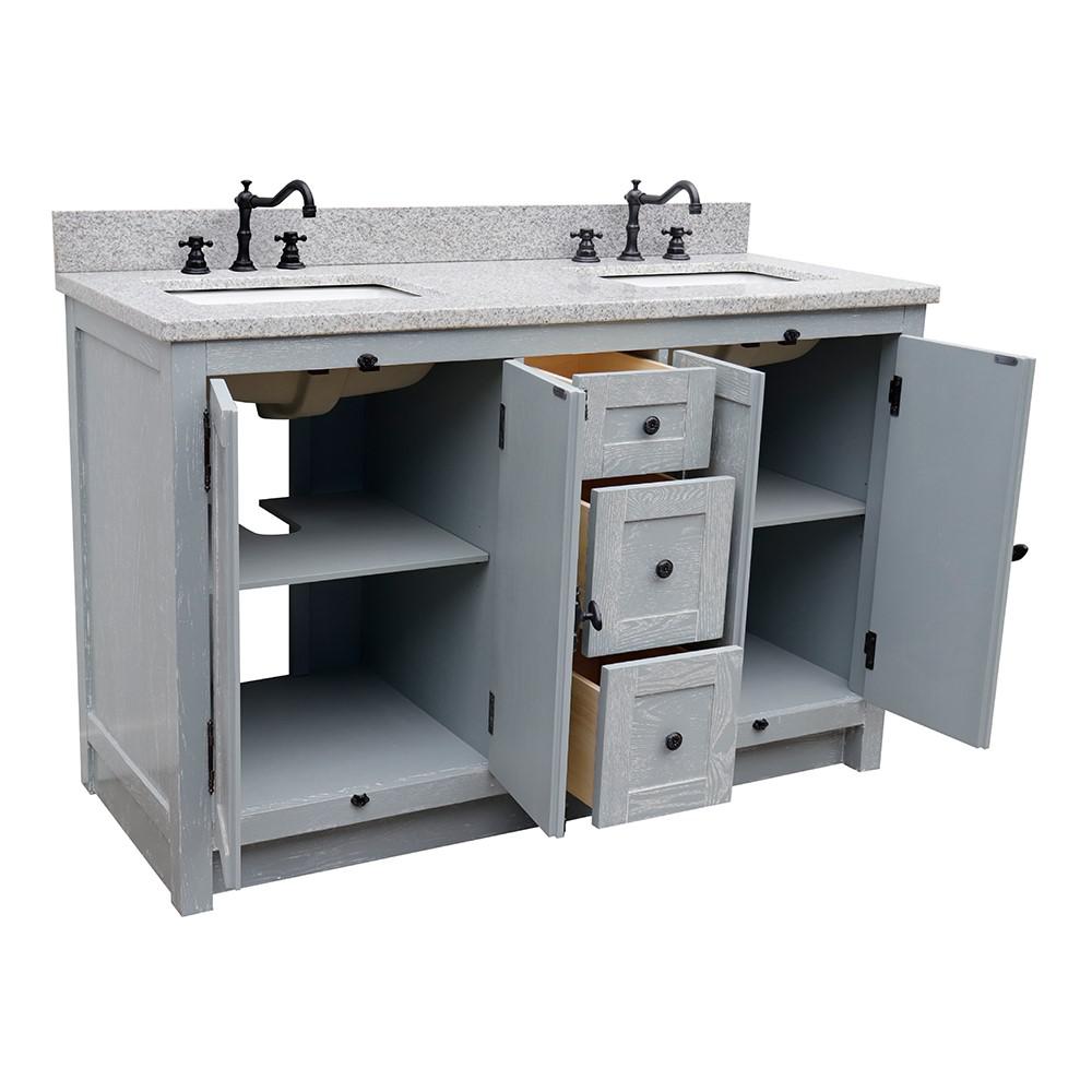 55 Double vanity in Gray Ash finish with Gray granite top and rectangle sink. Picture 7