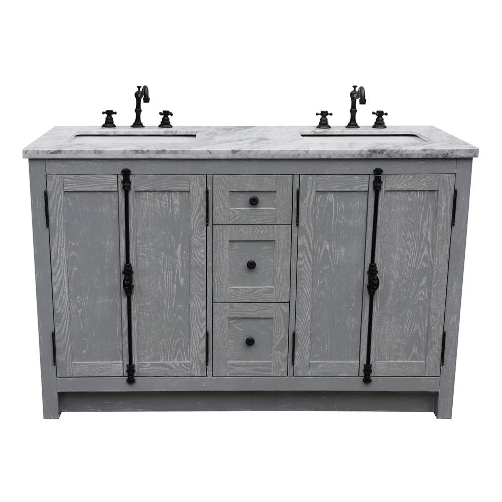 Double vanity in Gray Ash with White Carrara marble top and rectangle sink. Picture 5