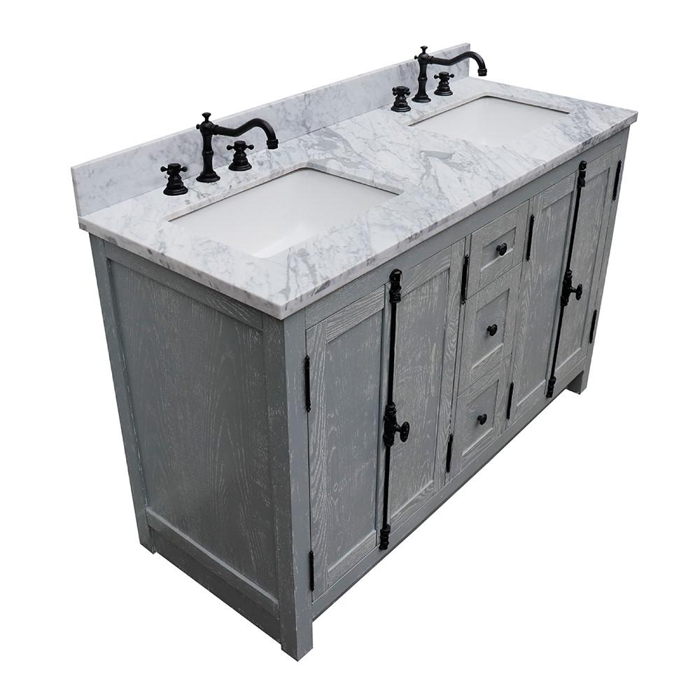Double vanity in Gray Ash with White Carrara marble top and rectangle sink. Picture 6