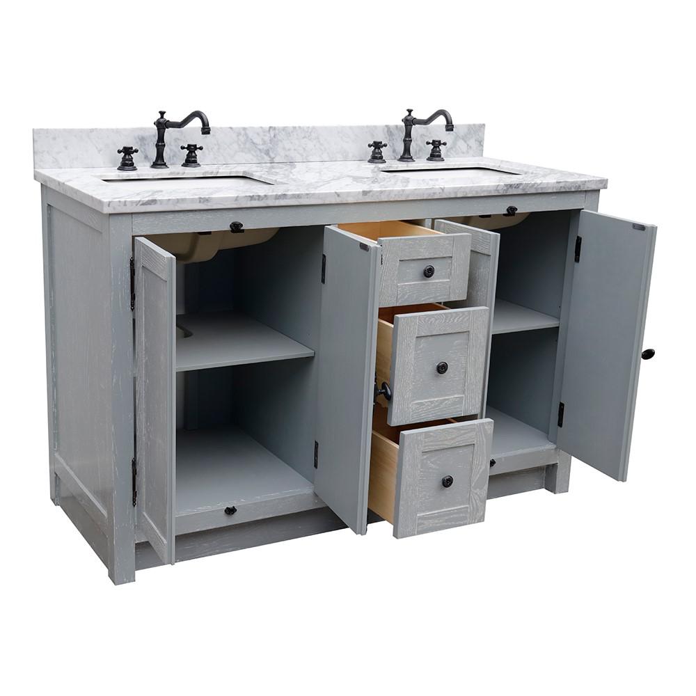 Double vanity in Gray Ash with White Carrara marble top and rectangle sink. Picture 7