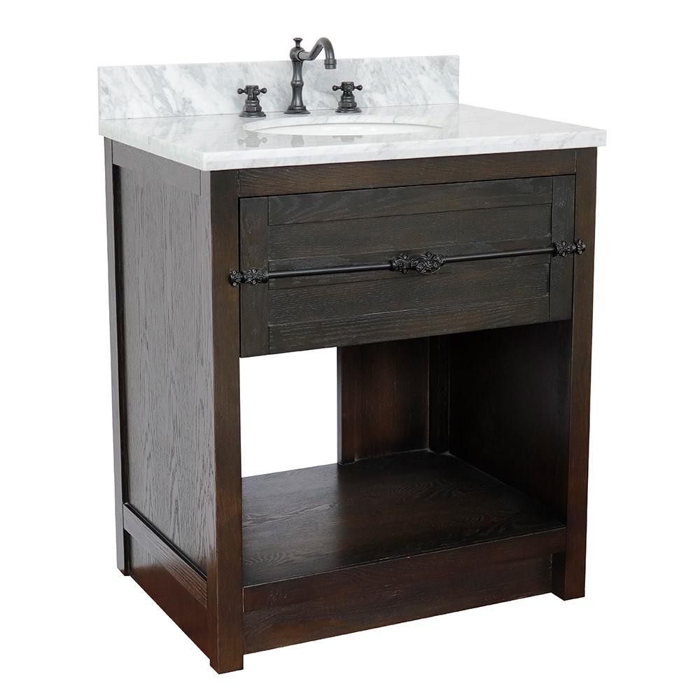 30 Single vanity in Brown Ash finish - cabinet only. Picture 99