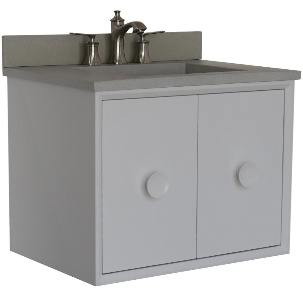 31 Single Vanity in White Finish with Gray Concrete Top and Rectangle Sink. Picture 1