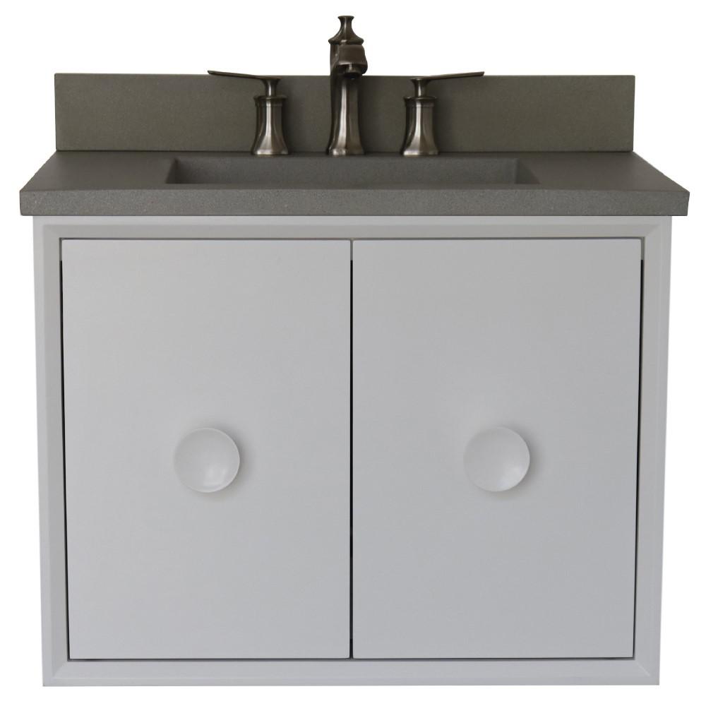 31 Single Vanity in White Finish with Gray Concrete Top and Rectangle Sink. Picture 7