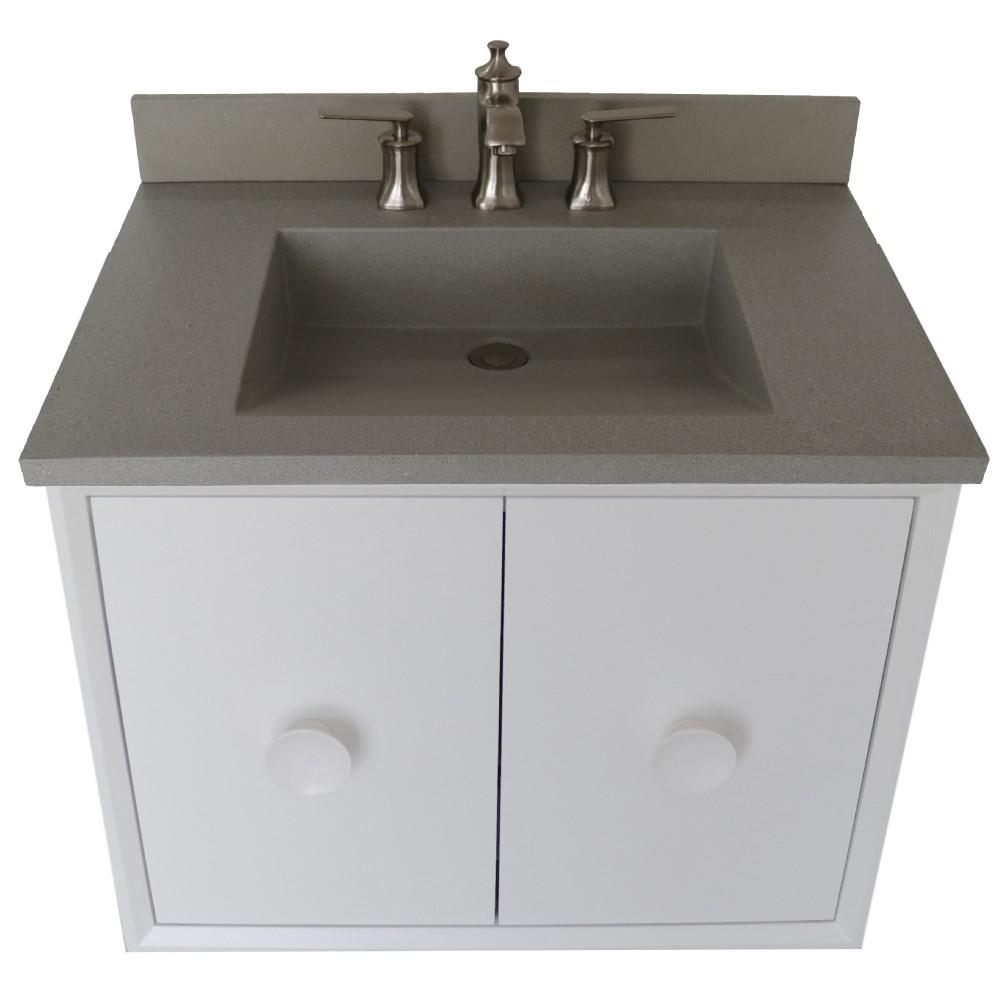31 Single Vanity in White Finish with Gray Concrete Top and Rectangle Sink. Picture 9