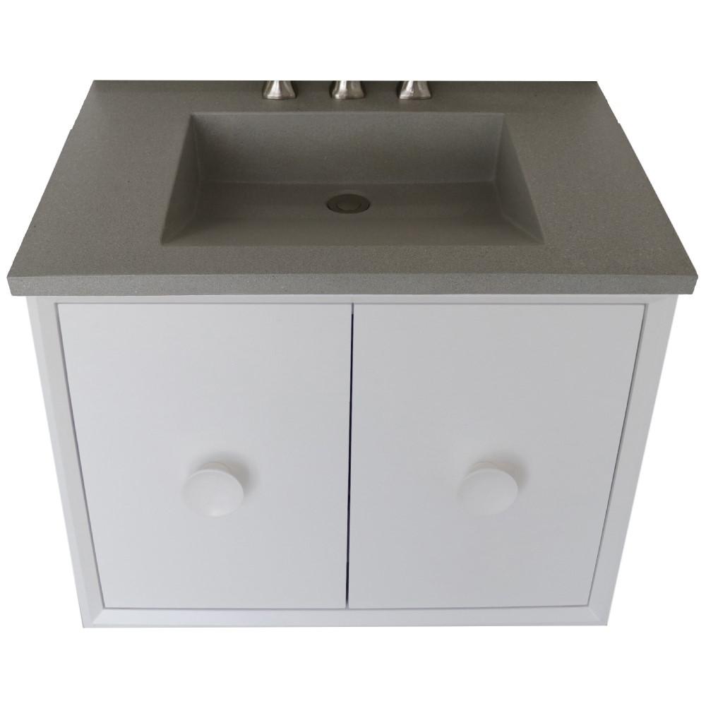31 Single Vanity in White Finish with Gray Concrete Top and Rectangle Sink. Picture 8