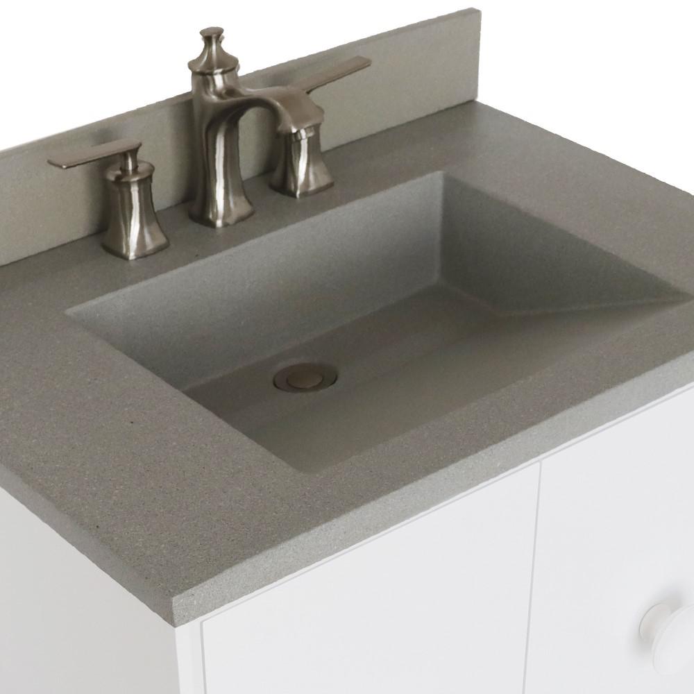 31 Single Vanity in White Finish with Gray Concrete Top and Rectangle Sink. Picture 11