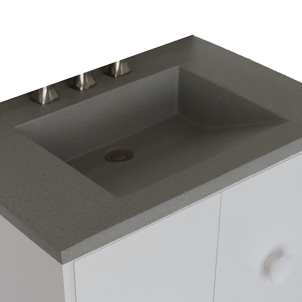 31 Single Vanity in White Finish with Gray Concrete Top and Rectangle Sink. Picture 10