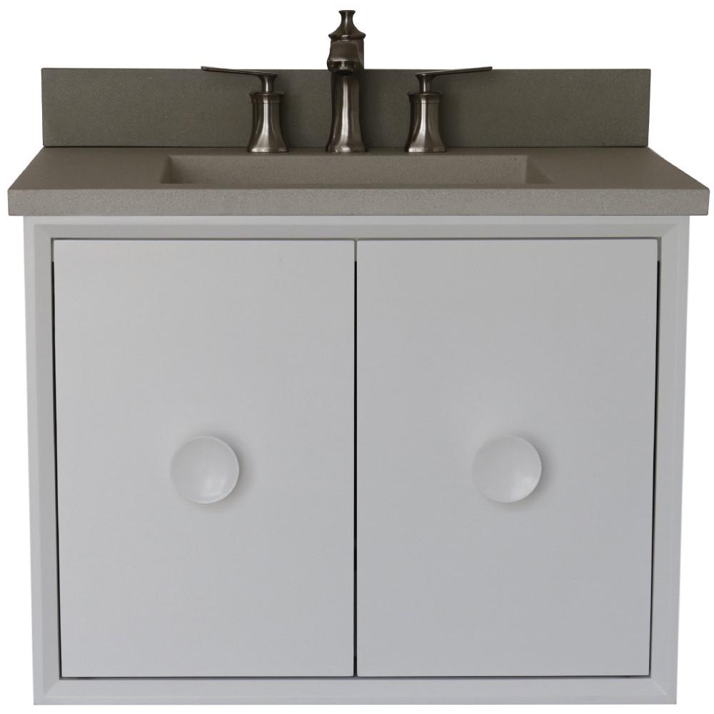 31 Single Vanity in White Finish with White Concrete Top and Rectangle Sink. Picture 7