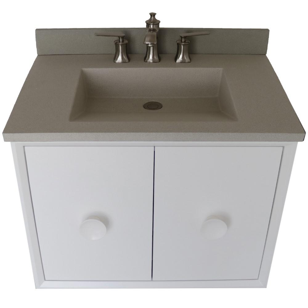 31 Single Vanity in White Finish with White Concrete Top and Rectangle Sink. Picture 9