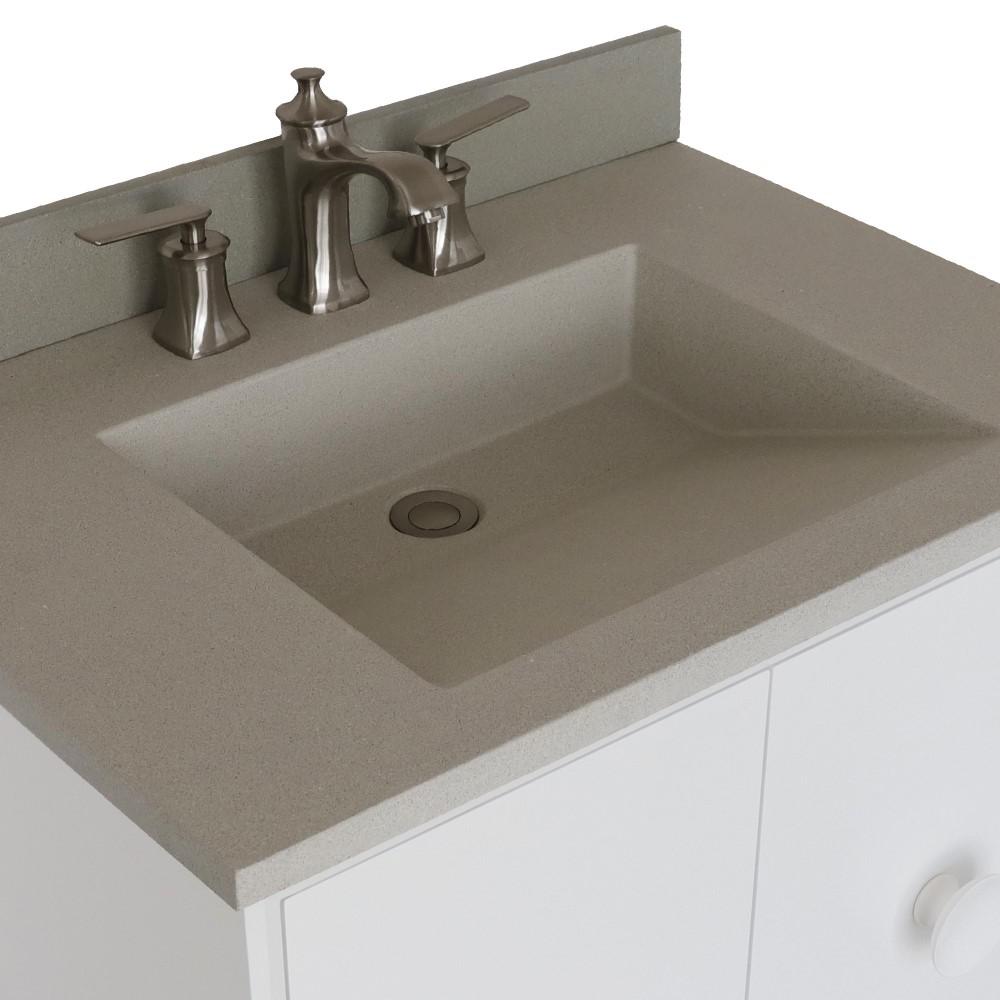 31 Single Vanity in White Finish with White Concrete Top and Rectangle Sink. Picture 11