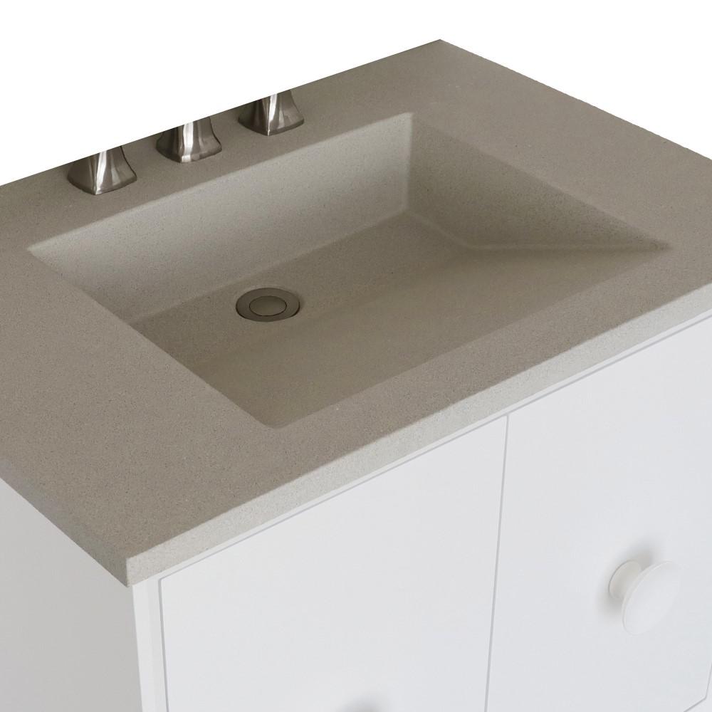 31 Single Vanity in White Finish with White Concrete Top and Rectangle Sink. Picture 10