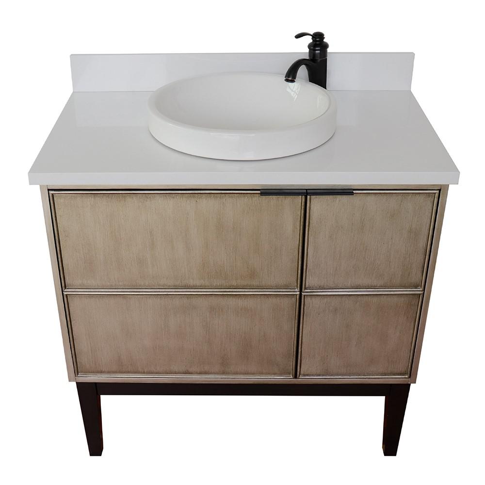 36 Single vanity in Linen Brown finish - cabinet only. Picture 125
