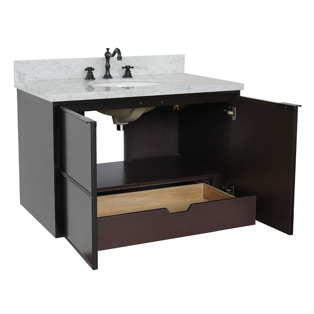 36 Single wall mount vanity in Cappuccino finish - cabinet only. Picture 94