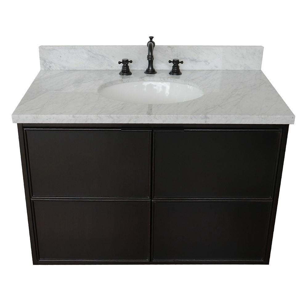 36 Single wall mount vanity in Cappuccino finish - cabinet only. Picture 96