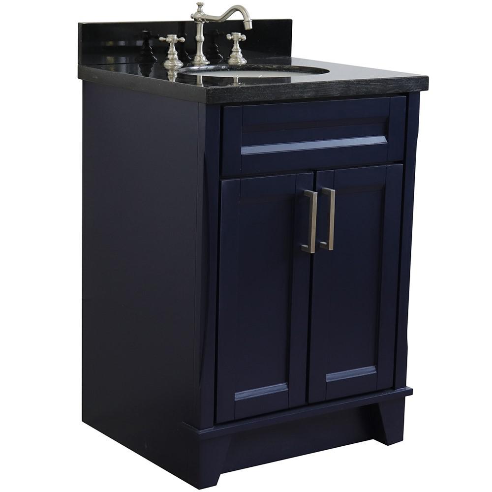 25 Single sink vanity in Blue finish with Black galaxy granite and oval sink. Picture 3