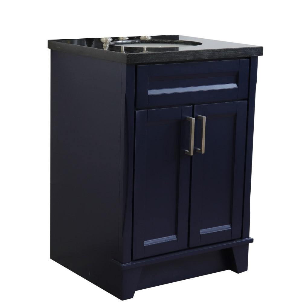 25 Single sink vanity in Blue finish with Black galaxy granite and oval sink. Picture 4