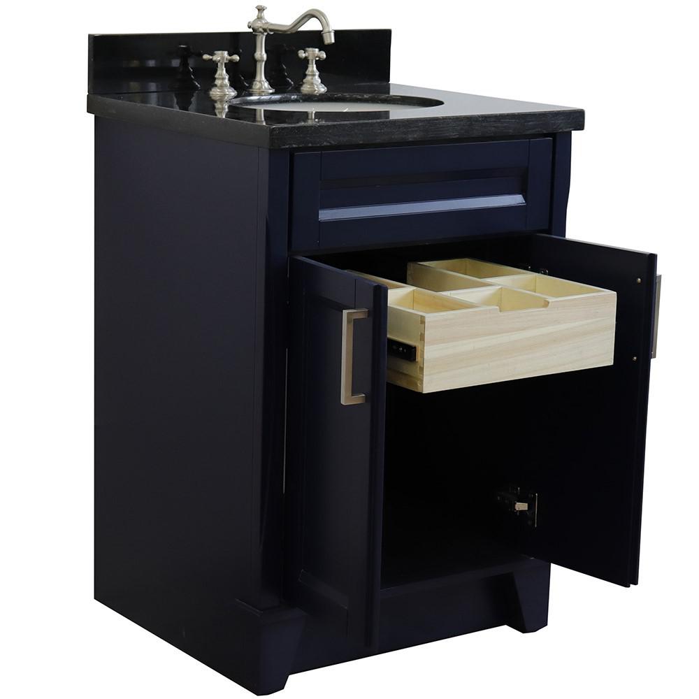 25 Single sink vanity in Blue finish with Black galaxy granite and oval sink. Picture 5