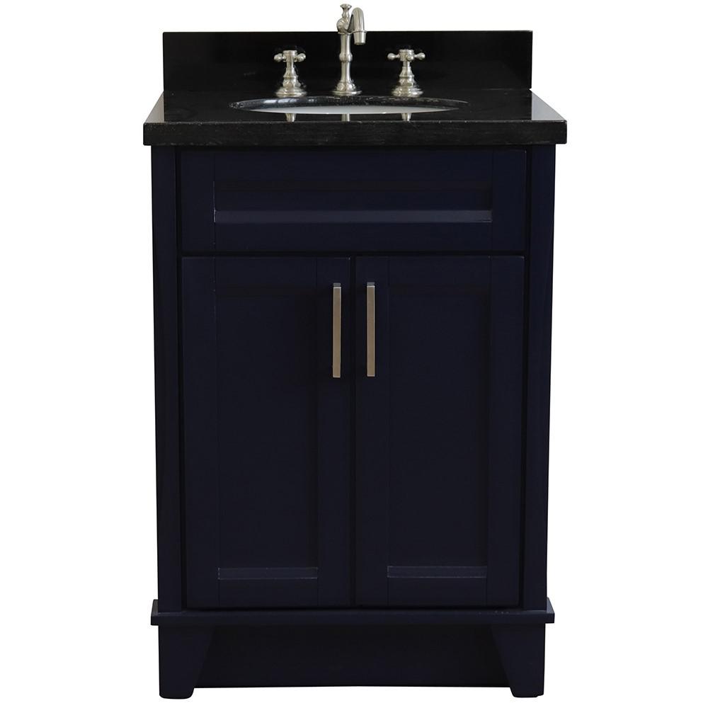 25 Single sink vanity in Blue finish with Black galaxy granite and oval sink. Picture 6