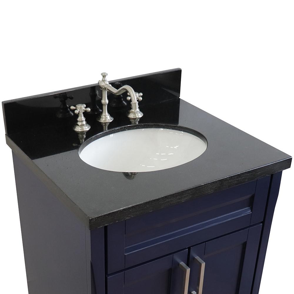 25 Single sink vanity in Blue finish with Black galaxy granite and oval sink. Picture 7