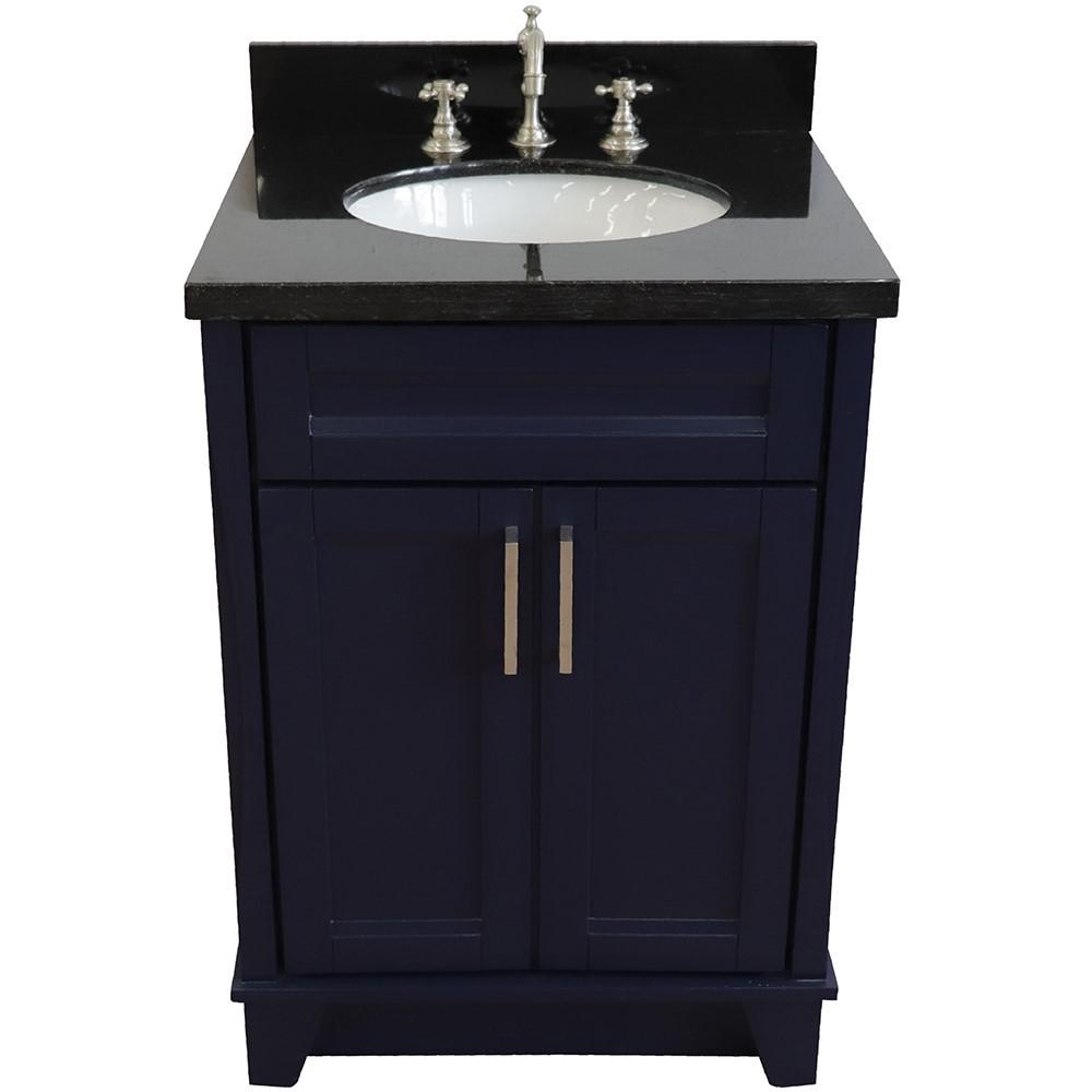 25 Single sink vanity in Blue finish with Black galaxy granite and oval sink. Picture 9