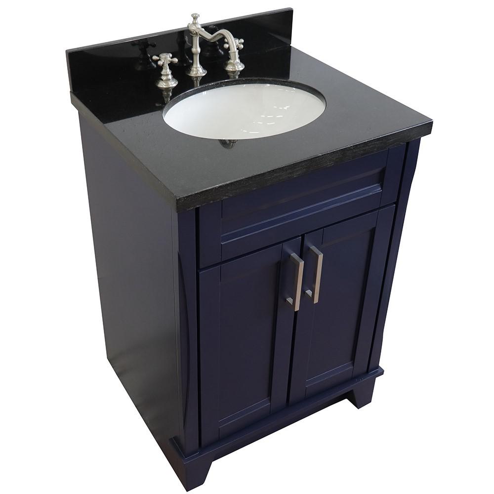 25 Single sink vanity in Blue finish with Black galaxy granite and oval sink. Picture 10