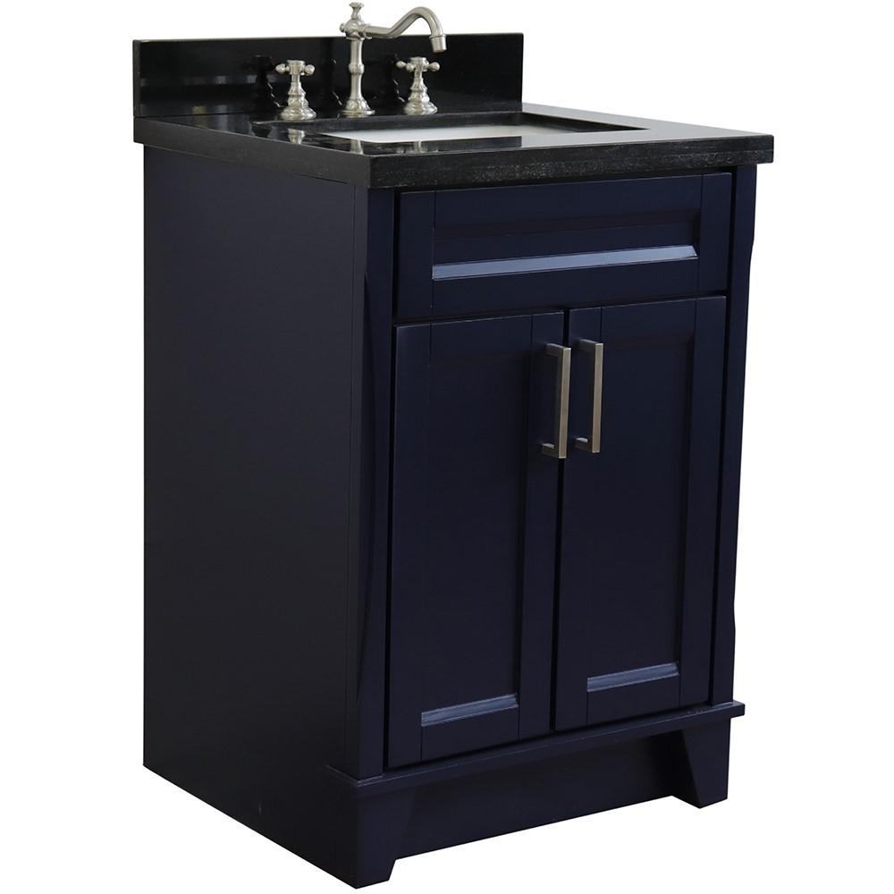 Single sink vanity in Blue with Black galaxy granite and rectangle sink. Picture 3