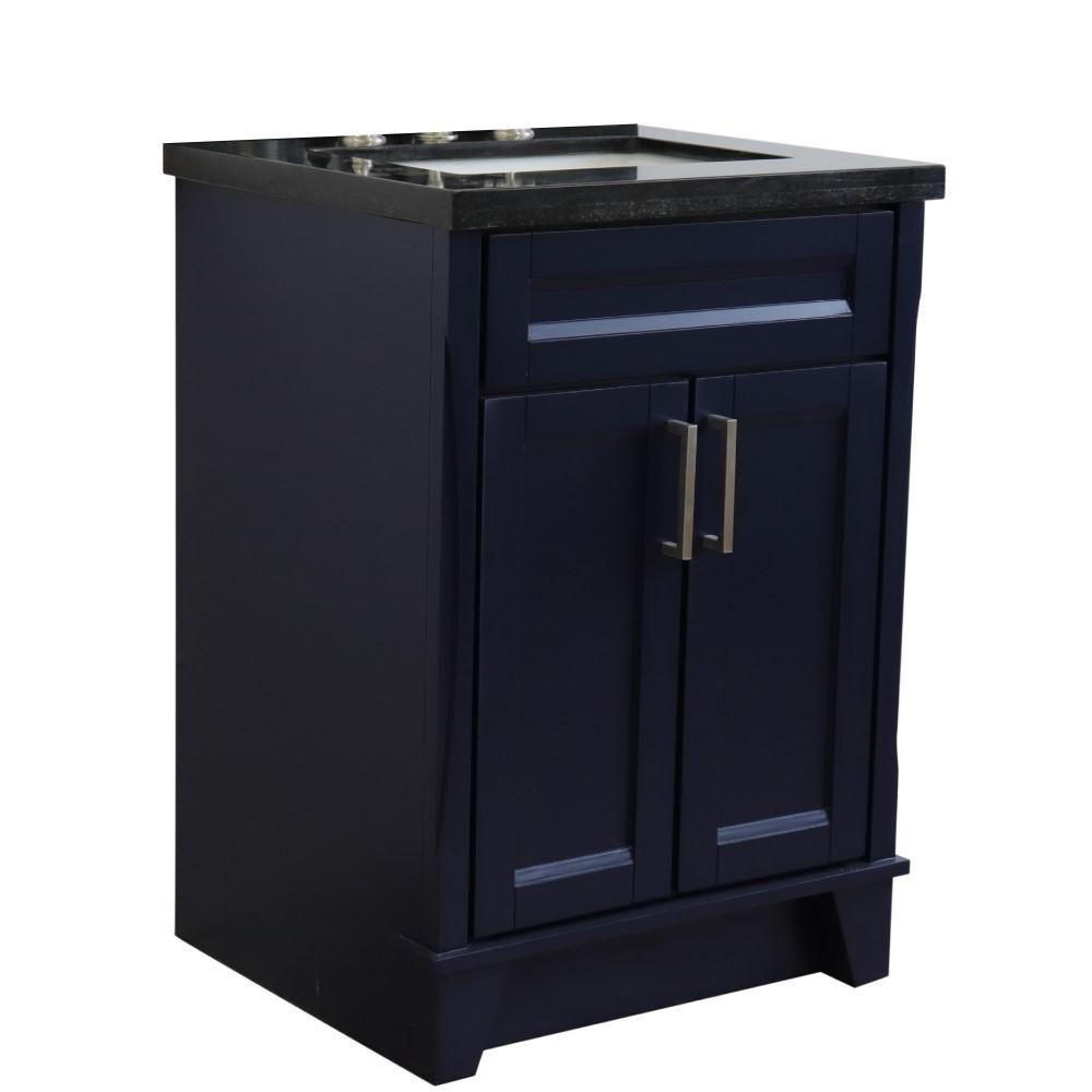 Single sink vanity in Blue with Black galaxy granite and rectangle sink. Picture 5