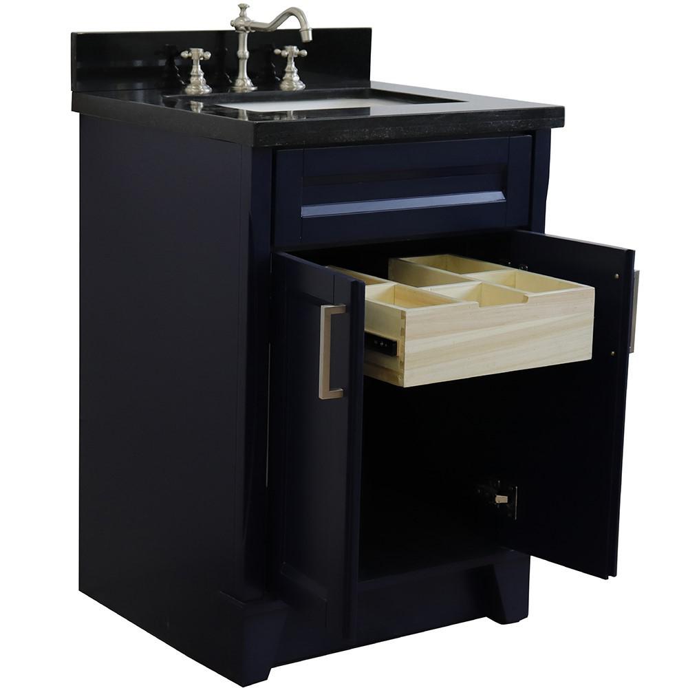 Single sink vanity in Blue with Black galaxy granite and rectangle sink. Picture 6