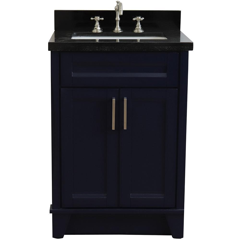 Single sink vanity in Blue with Black galaxy granite and rectangle sink. Picture 7