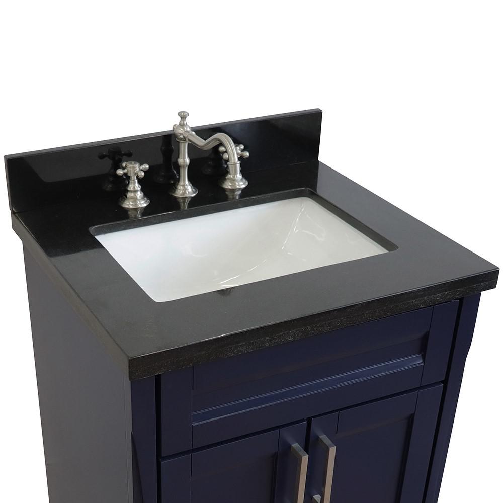 Single sink vanity in Blue with Black galaxy granite and rectangle sink. Picture 8
