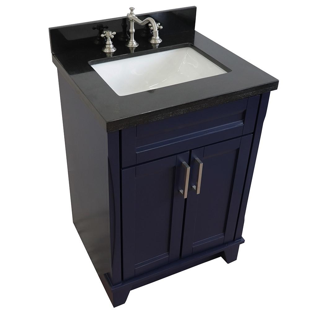 Single sink vanity in Blue with Black galaxy granite and rectangle sink. Picture 11