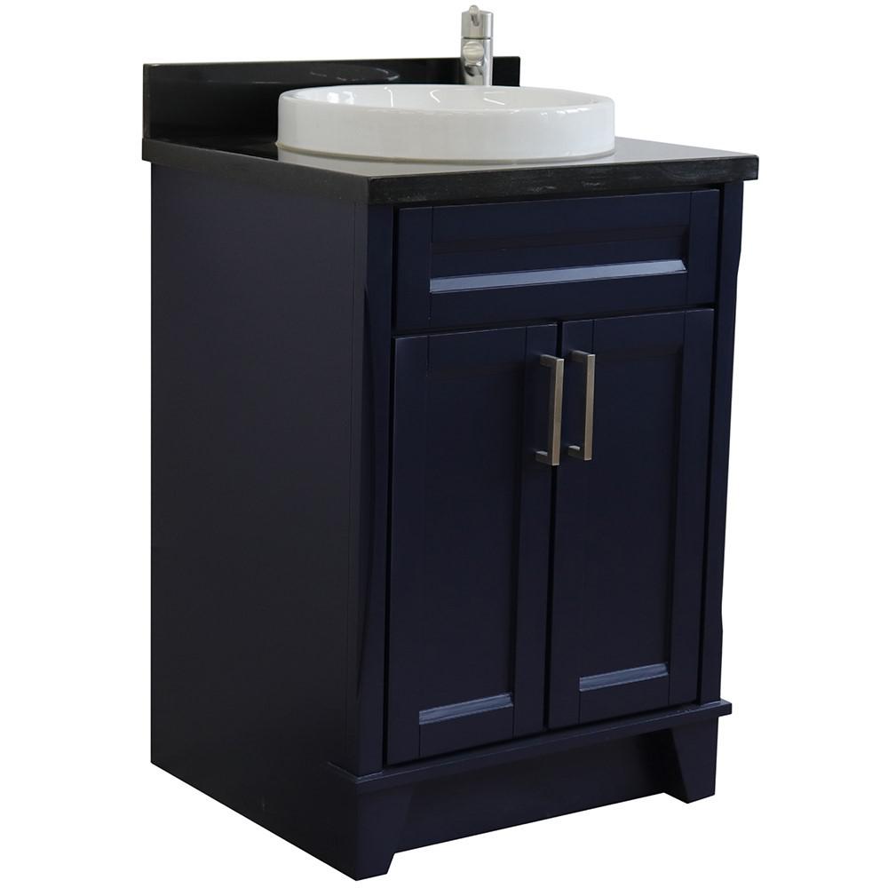 Single sink vanity in Blue with Black galaxy granite and rectangle sink. Picture 14