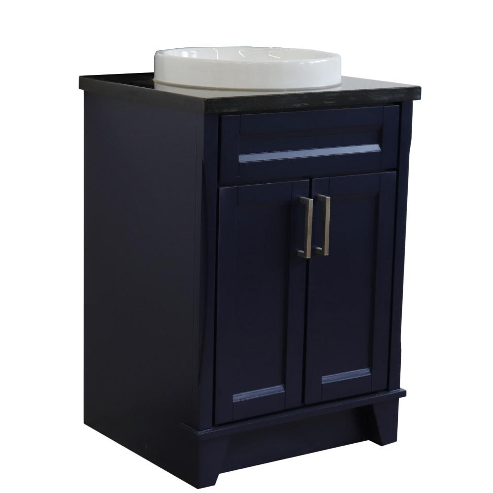 Single sink vanity in Blue with Black galaxy granite and rectangle sink. Picture 15