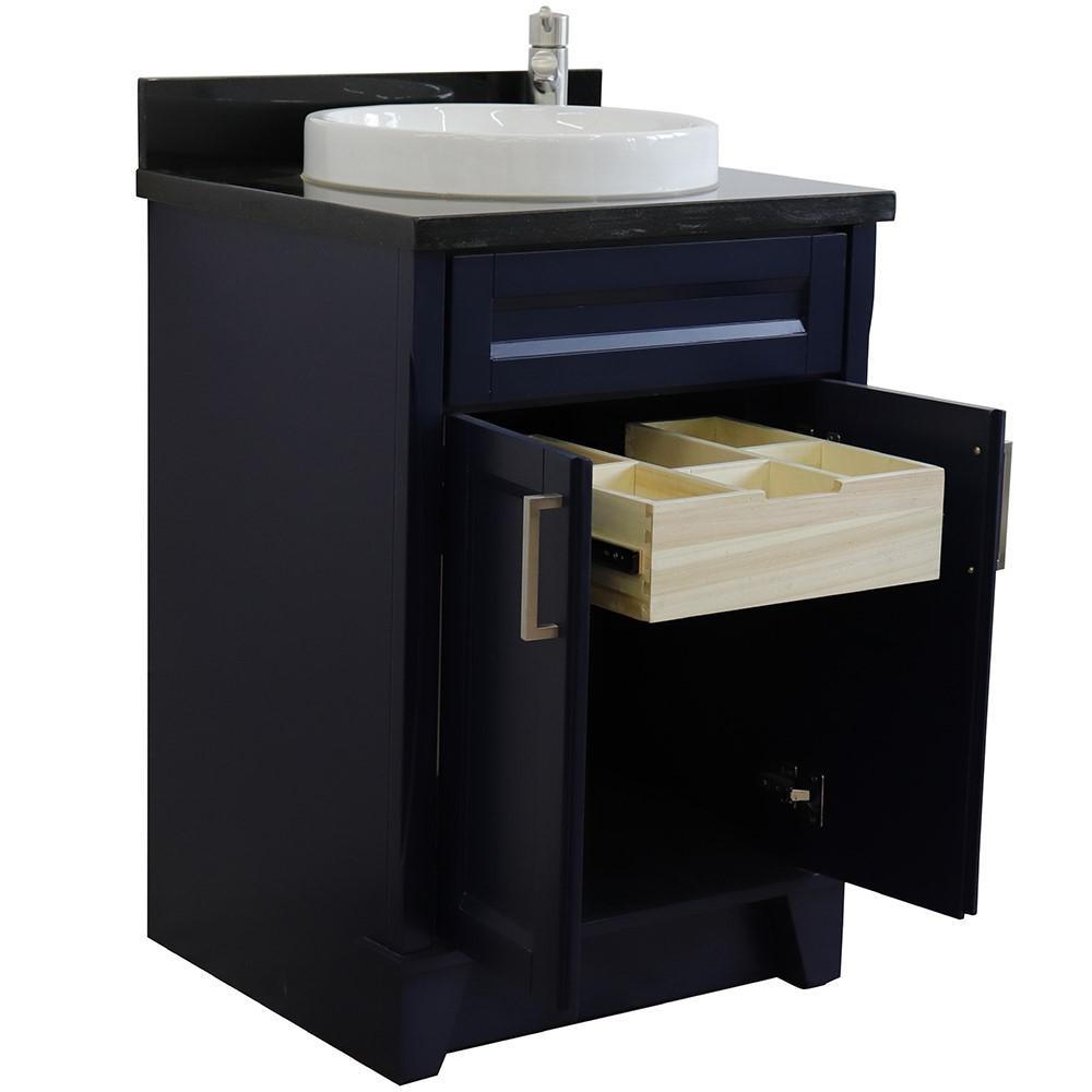 Single sink vanity in Blue with Black galaxy granite and rectangle sink. Picture 16