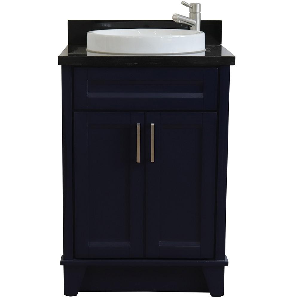 Single sink vanity in Blue with Black galaxy granite and rectangle sink. Picture 17