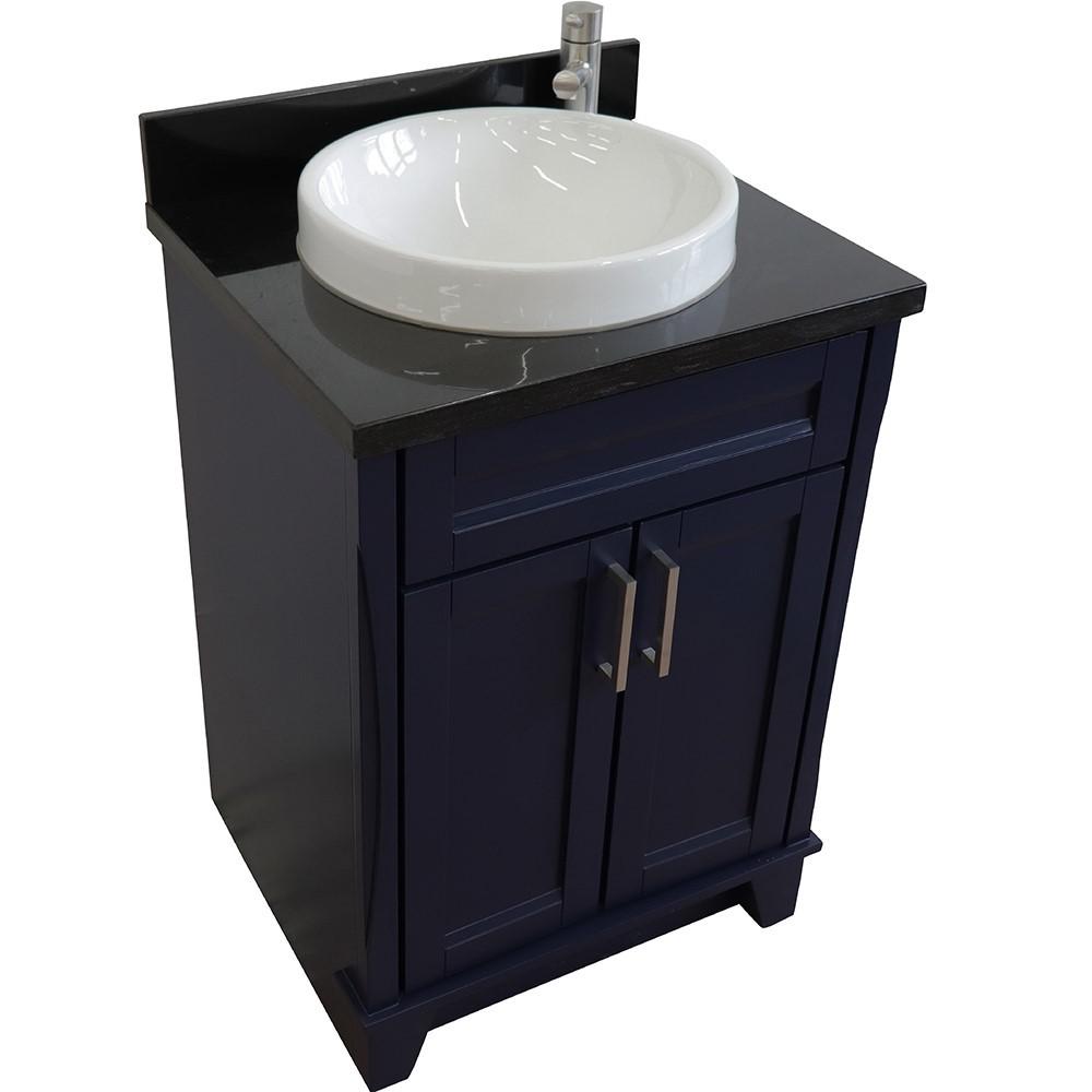 Single sink vanity in Blue with Black galaxy granite and rectangle sink. Picture 21