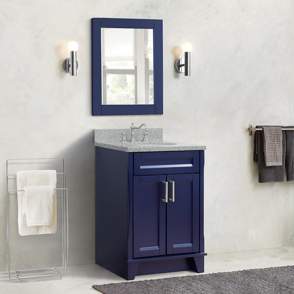25 Single sink vanity in Blue finish with Gray granite and oval sink. Picture 2
