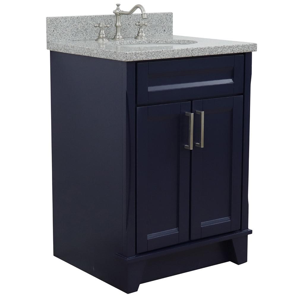 25 Single sink vanity in Blue finish with Gray granite and oval sink. Picture 3