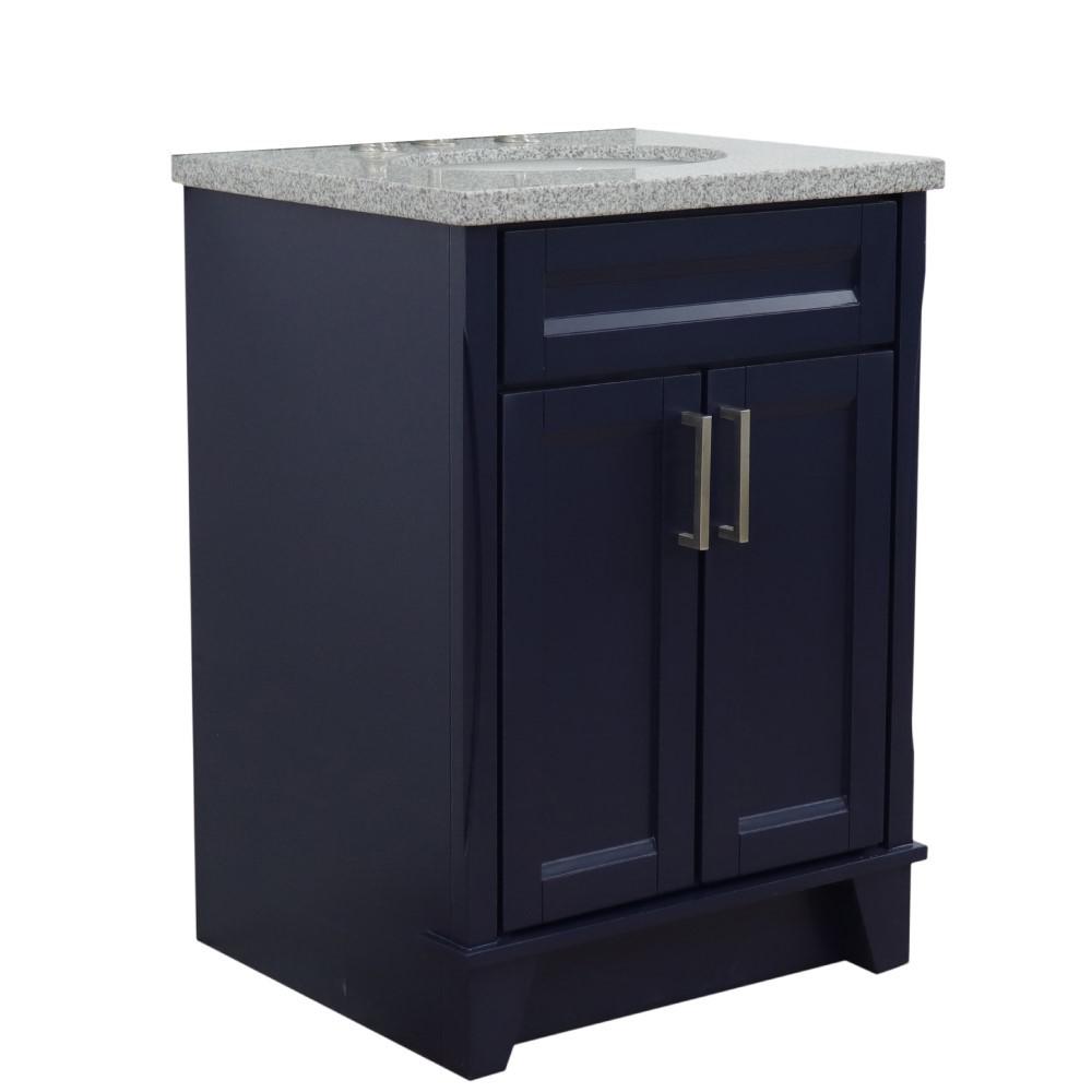 25 Single sink vanity in Blue finish with Gray granite and oval sink. Picture 4