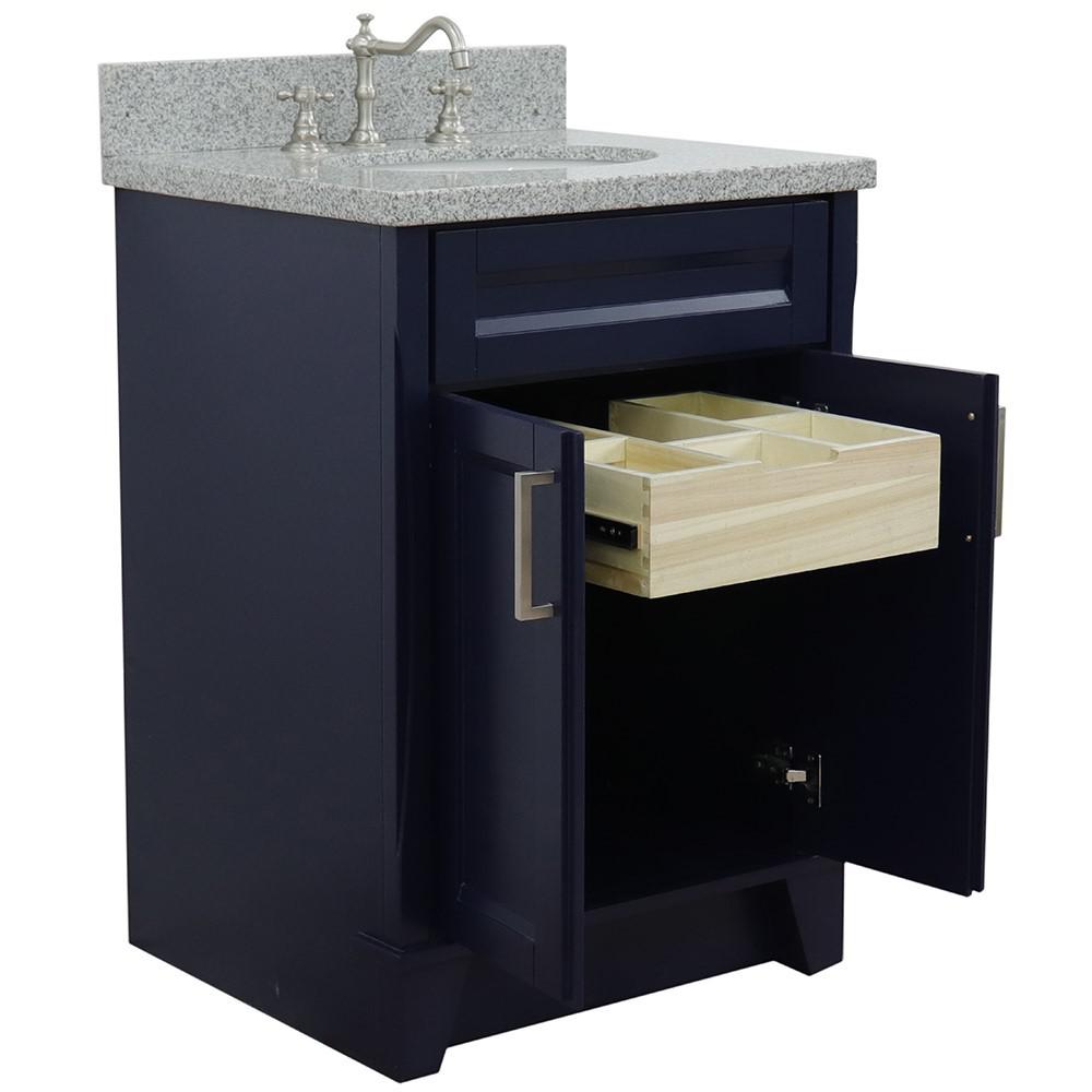 25 Single sink vanity in Blue finish with Gray granite and oval sink. Picture 5