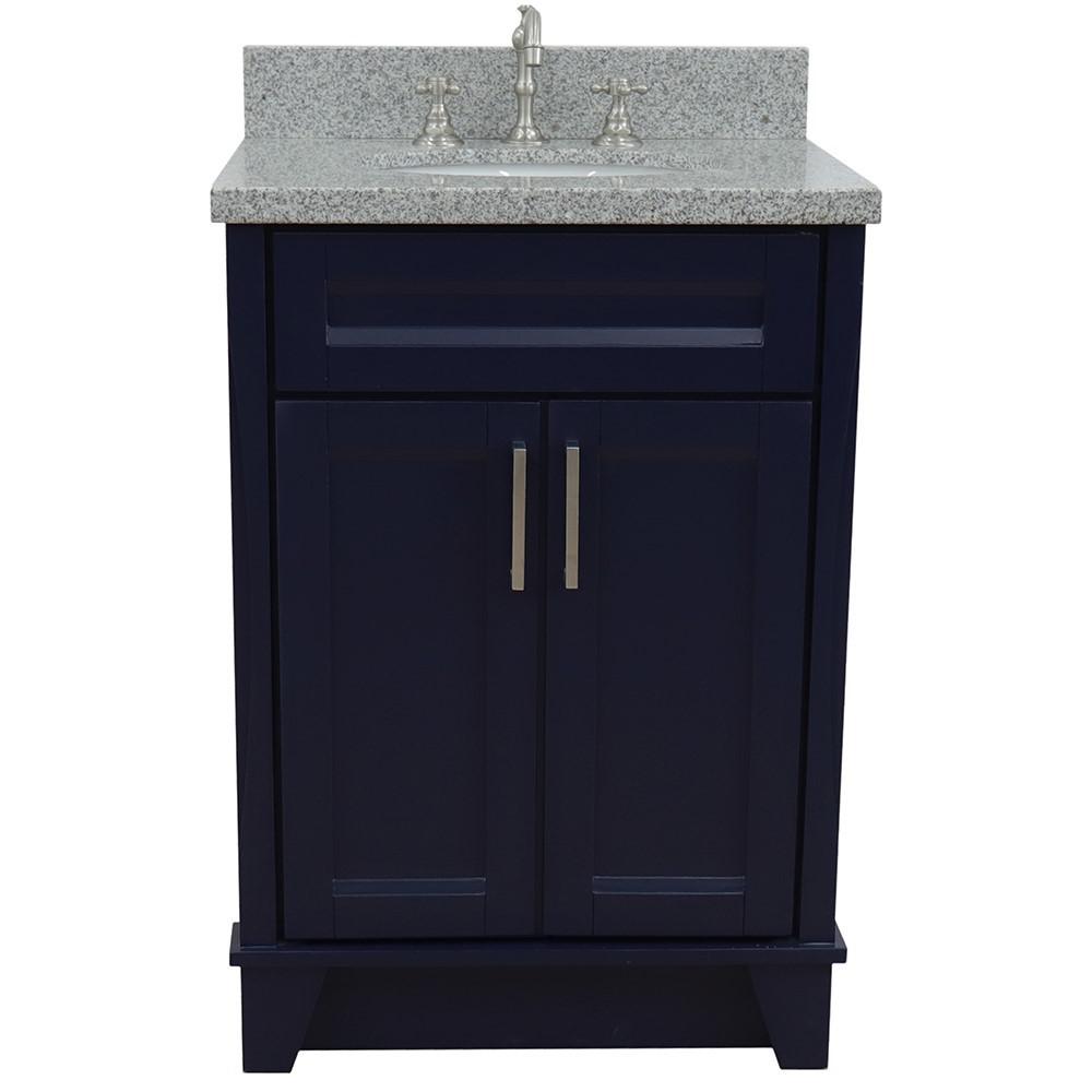 25 Single sink vanity in Blue finish with Gray granite and oval sink. Picture 6
