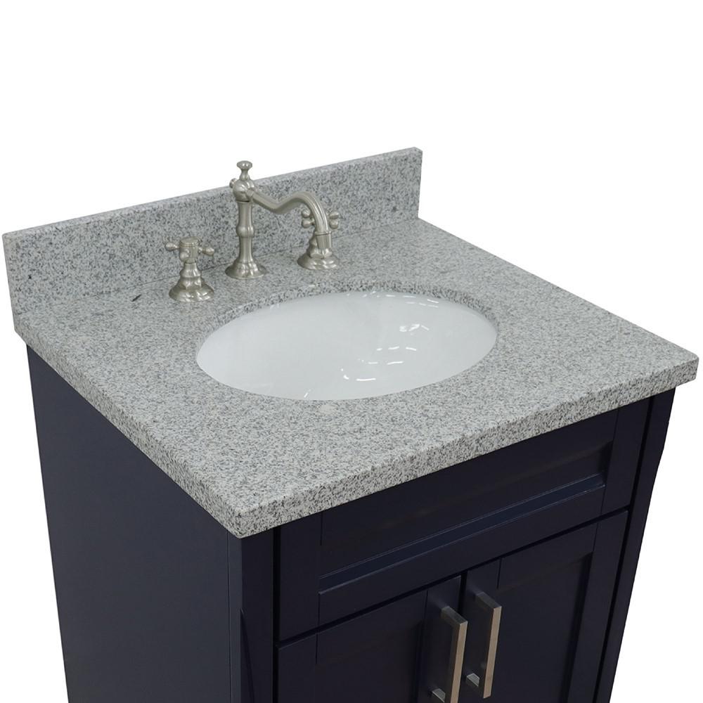 25 Single sink vanity in Blue finish with Gray granite and oval sink. Picture 7