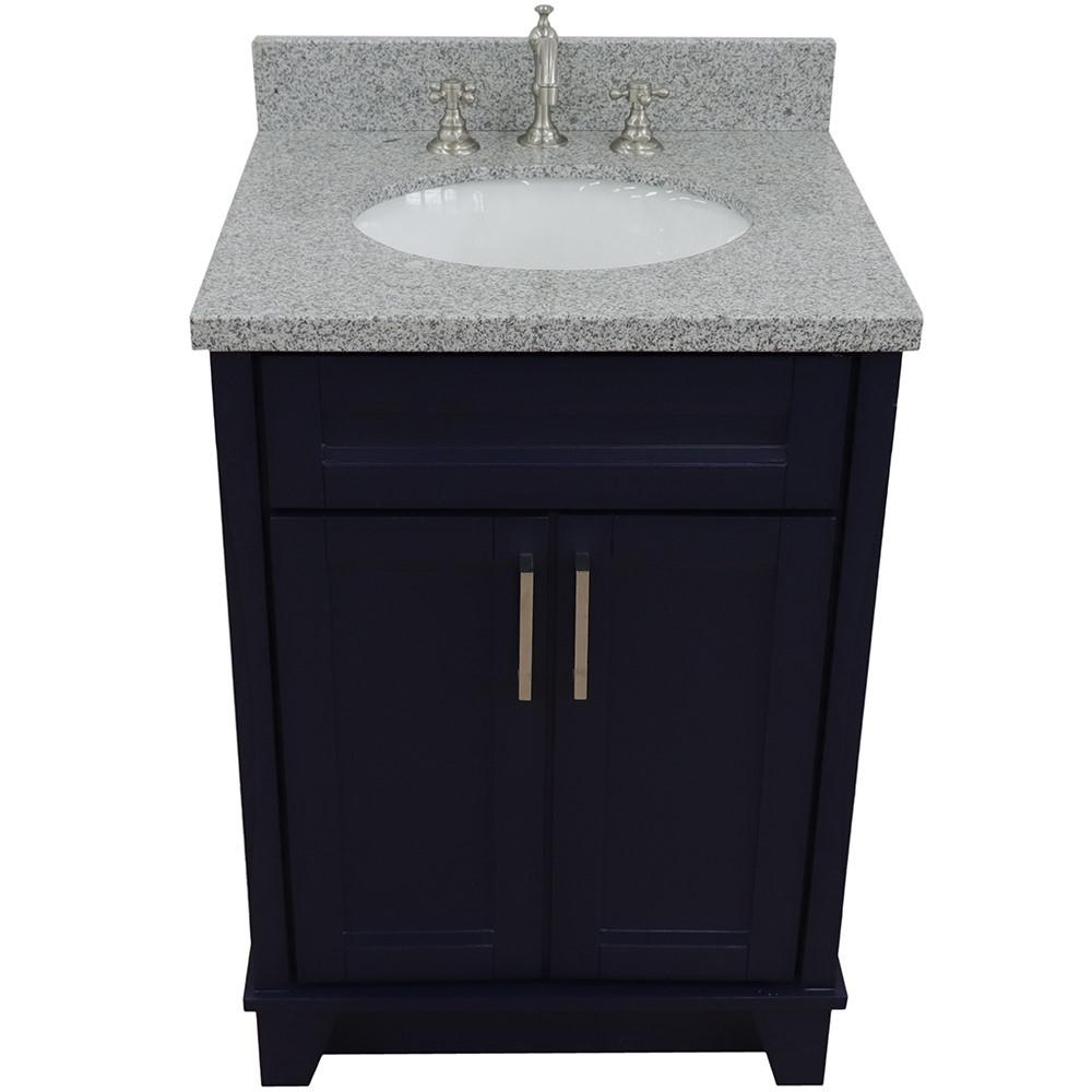 25 Single sink vanity in Blue finish with Gray granite and oval sink. Picture 9